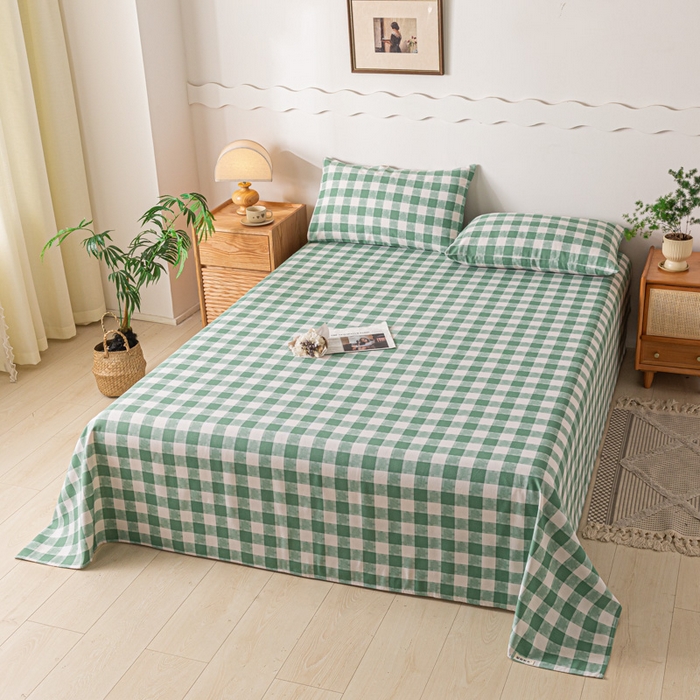 91家纺网 家纺一手货源 找家纺 阿亮家居 2025新款原棉老粗布床单系列 拼图-绿白格