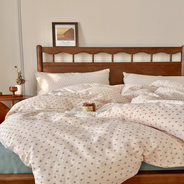 91家纺网 家纺一手货源 找家纺 吉象2025新款全棉双层纱四件套 蝶花坊-米