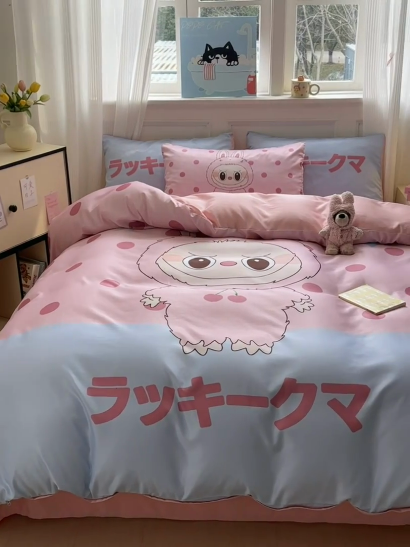 91家纺网 家纺一手货源 找家纺 （总）摩卡（乐趣） 2025新款水洗真丝数码印花卡通兔系列四件套