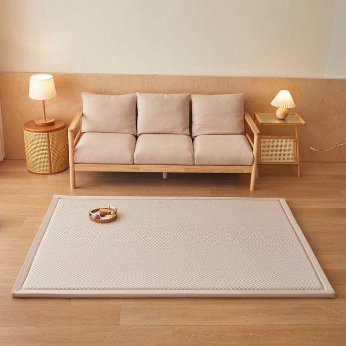 91家纺网 家纺一手货源 找家纺 阿亮家居 2025新款包边工艺凉感冰藤地铺睡垫系列凉席地垫 凉豆豆咖