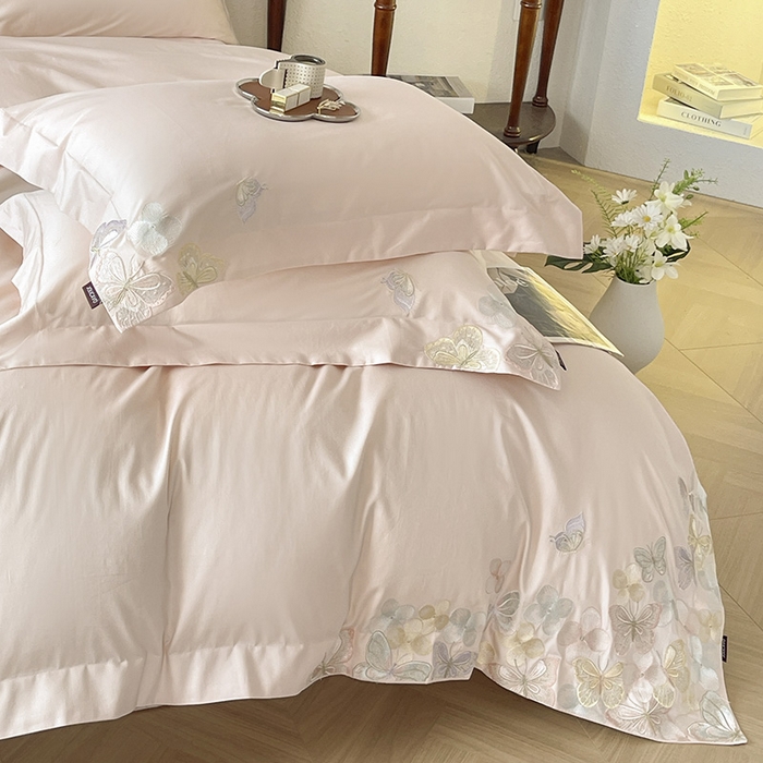 91家纺网 家纺一手货源 找家纺 高端轻奢A类母婴级长绒棉全工艺刺绣四件套纯棉全棉高端春夏季爆款床上用品 茉婉-颜粉