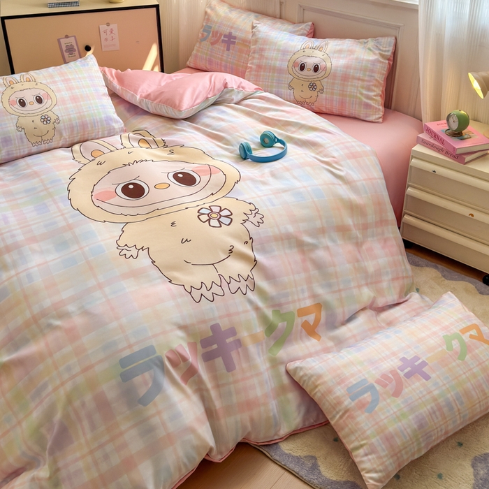 91家纺网 家纺一手货源 找家纺 摩卡（乐趣） 2025新款水洗真丝数码印花卡通兔系列四件套 啾咪兔