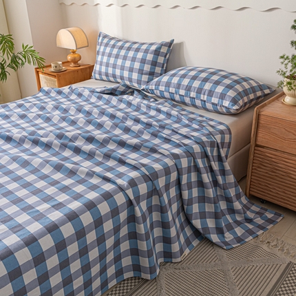 阿亮家居 2025新款原棉老粗布床单系列 蓝格子