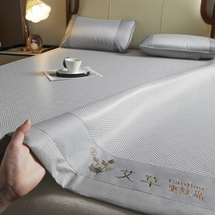 阿亮家居 2025新款凉席三明治刺绣可水洗碳光冰丝席宽包边艾香系列 艾香冰丝席饼干-灰
