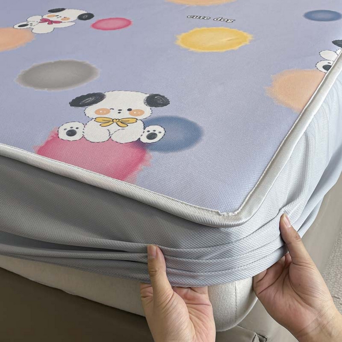 91家纺网 家纺一手货源 找家纺 2025新款印花冰丝凉席反面无纺布 冰丝-床笠款-萌萌犬