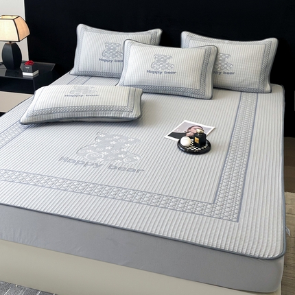 91家纺网 家纺一手货源 找家纺 首尔家纺 2025新款大版凉感丝凉席 快乐熊-高级灰