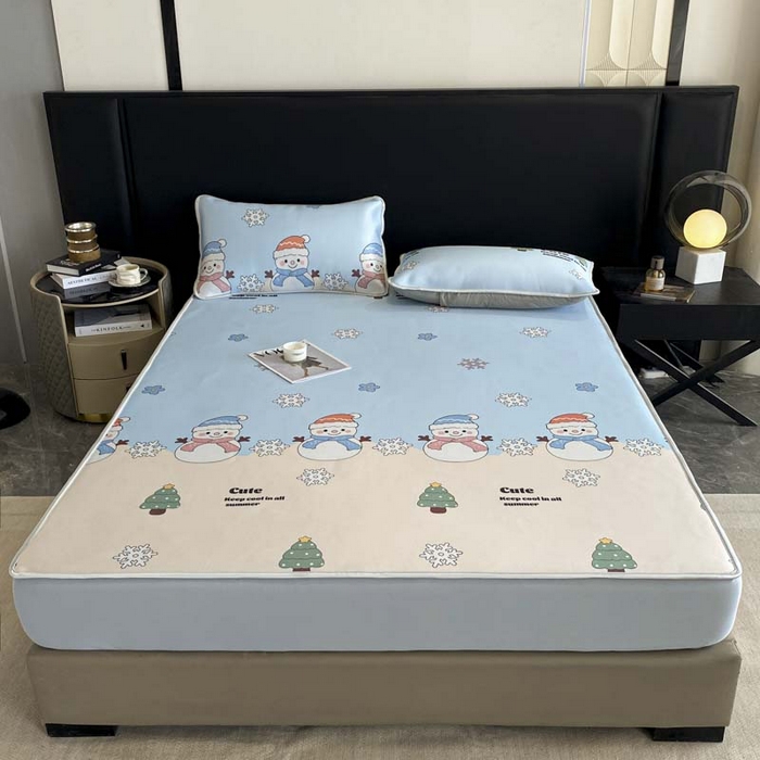 91家纺网 家纺一手货源 找家纺 2025新款印花冰丝凉席反面无纺布 冰丝-床笠款-心愿树