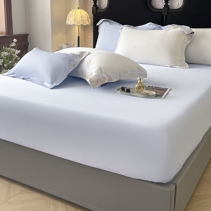 91家纺网 家纺一手货源 找家纺 直播爆款A类100支长绒棉夹棉床盖床笠四件套全棉纯棉床单加厚高端重工刺绣四季款床上用品 茉婉-白蓝