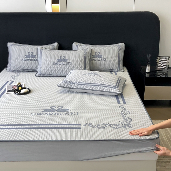 91家纺网 家纺一手货源 找家纺 首尔家纺 2025新款大版凉感丝凉席 天鹅-高级灰