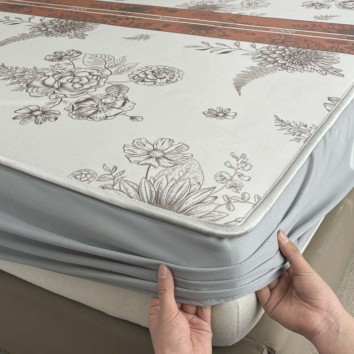 91家纺网 家纺一手货源 找家纺 2025新款印花冰丝凉席反面无纺布 冰丝-床笠款-梦镜