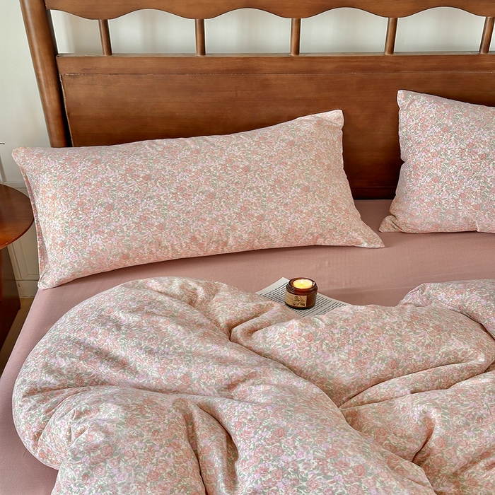 91家纺网 家纺一手货源 找家纺 吉象2025新款全棉双层纱四件套 梨花开