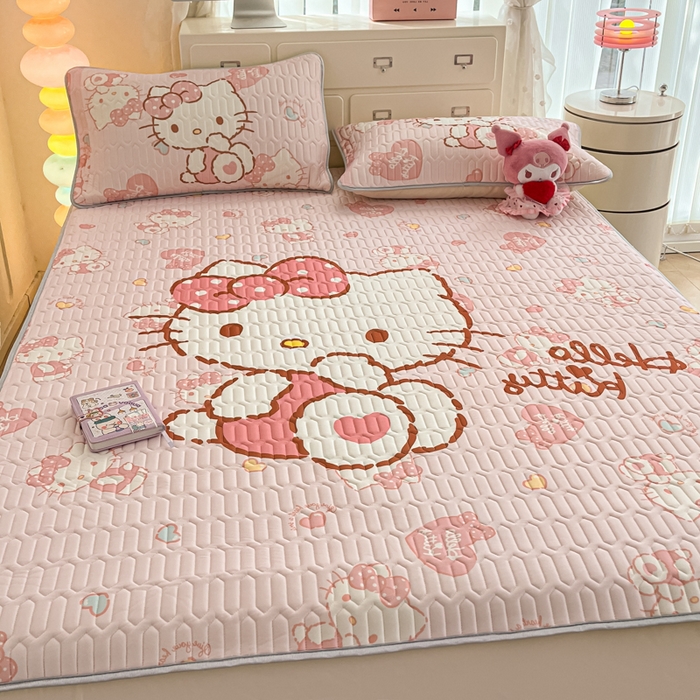 91家纺网 家纺一手货源 找家纺 金爱家 2025新款三丽鸥乳胶凉席大版床笠款 床笠款凉席-爱心kt