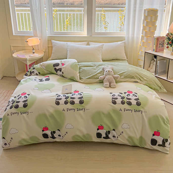 91家纺网 家纺一手货源 找家纺 拾物记 2025新款A类无荧光全喷气全棉12868单被套 熊猫趣事