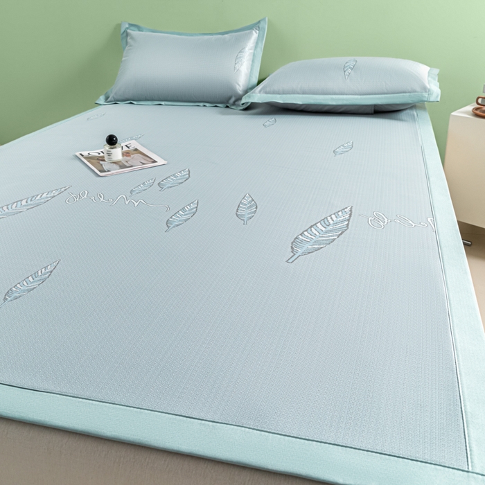 91家纺网 家纺一手货源 找家纺 阿亮家居 2025新款凉席碳光席冰丝席三件套 叶语芊芊-绿