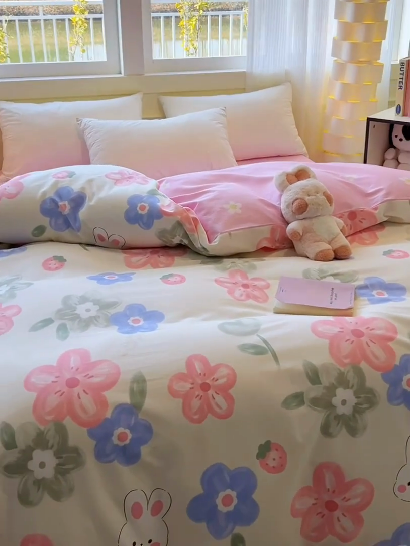 91家纺网 家纺一手货源 找家纺 拾物记 2025新款A类无荧光全喷气全棉12868单被套 花间小兔