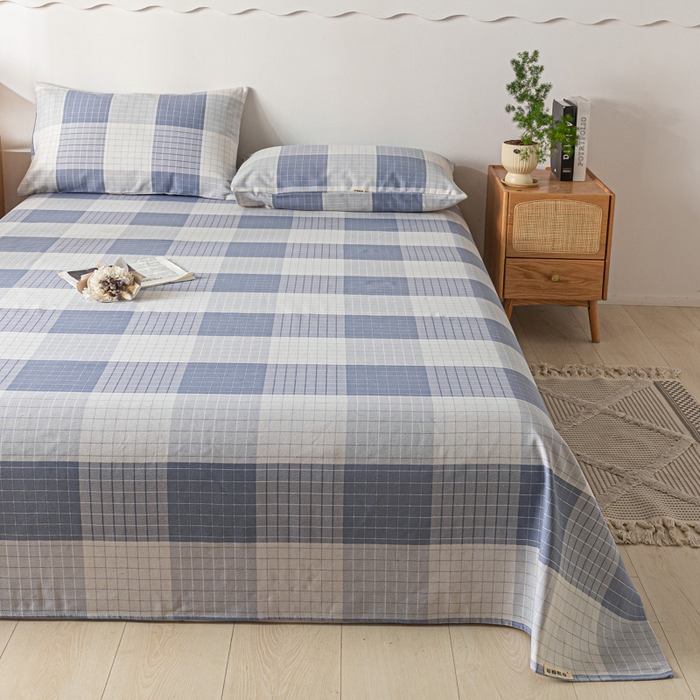 91家纺网 家纺一手货源 找家纺 阿亮家居 2025新款原棉老粗布床单系列 蓝小格