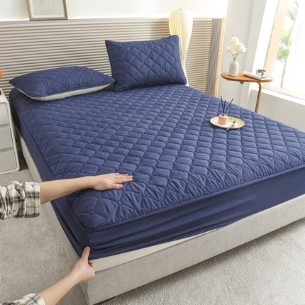 慕克斯  2025新款原棉大豆抗菌夹棉防水床笠床垫保护罩-四季跑量款 藏青