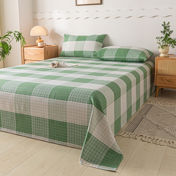 91家纺网 家纺一手货源 找家纺 阿亮家居 2025新款原棉老粗布床单系列 绿小格