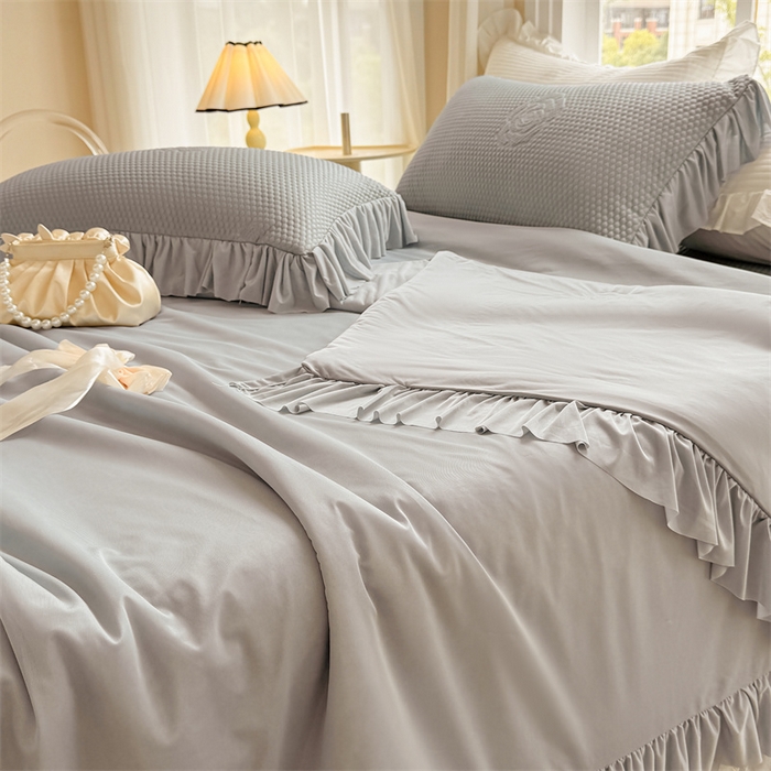 91家纺网 家纺一手货源 找家纺 恒爱家纺 2025新款冰丝国色天香夏被床盖四件套 时尚灰