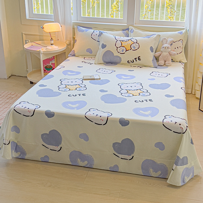 91家纺网 家纺一手货源 找家纺 拾物记 2025新款A类无荧光全喷气全棉12868单床单 爱心熊熊