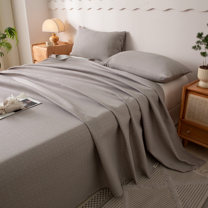 91家纺网 家纺一手货源 找家纺 阿亮家居 2025新款原棉老粗布床单系列 菱形格-灰