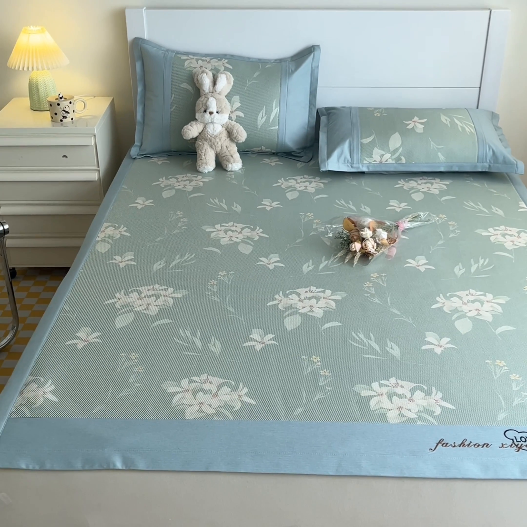 91家纺网 家纺一手货源 找家纺 阿亮家居 2025新款印花冰藤席凉席 百合1