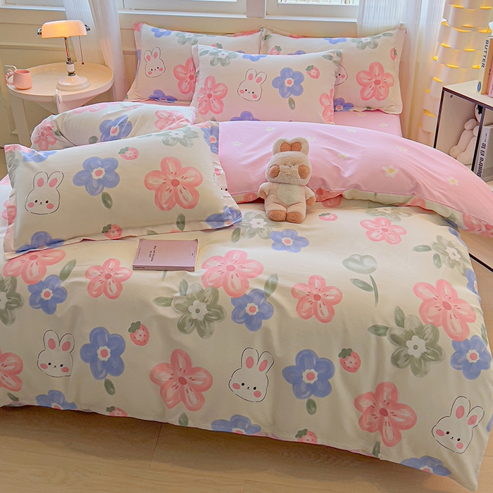 91家纺网 家纺一手货源 找家纺 拾物记 2025新款A类无荧光全喷气全棉12868四件套 花间小兔