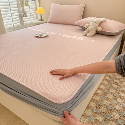 阿亮家居 2025新款凉席凉豆豆单包边可水席单凉席三件套冰豆豆席 小米粒樱花粉床笠款