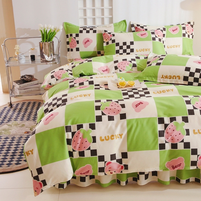 91家纺网 家纺一手货源 找家纺 名优家纺 2025新款A类全棉纯棉韩版印花四件套 活力草莓