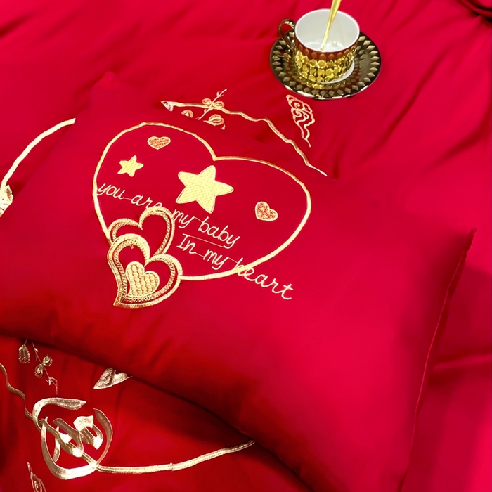 91家纺网 家纺一手货源 找家纺 慕她家纺 慕她婚庆四件套大红色磨毛亲肤棉刺绣结婚工艺款床上用品 米兰风情