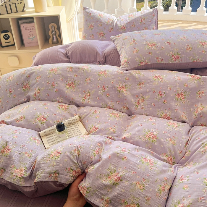 91家纺网 家纺一手货源 找家纺 王朝国际 2025新款皱皱棉印花四件套 花舞