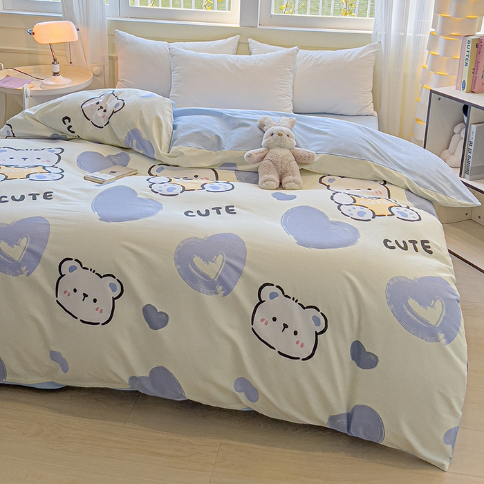 91家纺网 家纺一手货源 找家纺 拾物记 2025新款A类无荧光全喷气全棉12868单被套 爱心熊熊