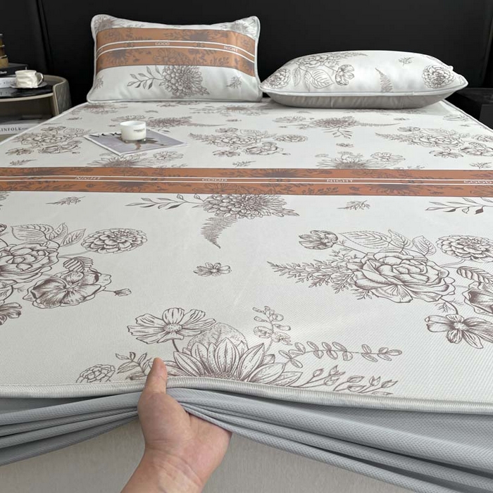 91家纺网 家纺一手货源 找家纺 2025新款印花冰丝凉席反面无纺布 冰丝-床笠款-梦镜