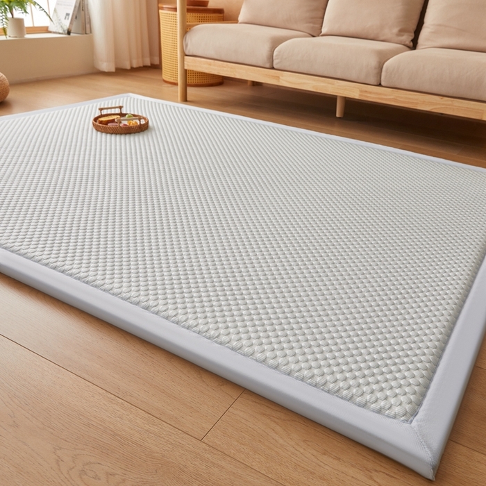 91家纺网 家纺一手货源 找家纺 阿亮家居 2025新款包边工艺凉感冰藤地铺睡垫系列凉席地垫 凉豆豆蓝