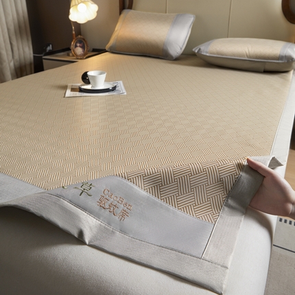阿亮家居 2025新款刺绣可水洗碳光冰丝席宽包边无纺布冰丝席艾香系列 艾香冰丝席饼干-咖