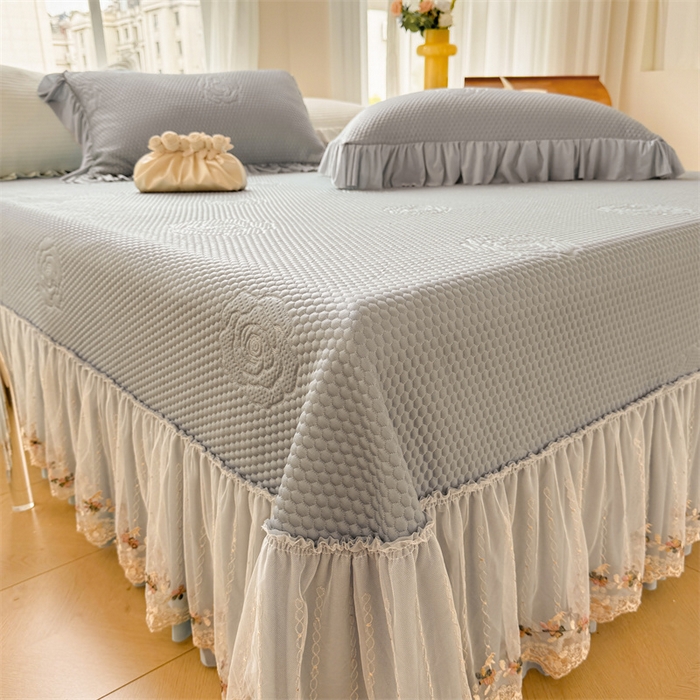 91家纺网 家纺一手货源 找家纺 恒爱家纺 2025新款冰丝国色天香夏被床盖四件套 时尚灰