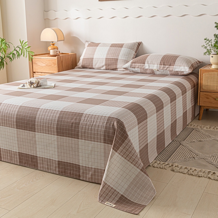 91家纺网 家纺一手货源 找家纺 阿亮家居 2025新款原棉老粗布床单系列 咖小格