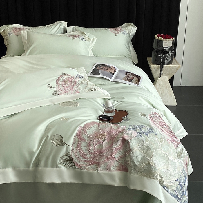 91家纺网 家纺一手货源 找家纺 优悦生活馆 2025新疆长绒棉花迹四件套【控价领券后标准不低于268】 花迹-麦田绿