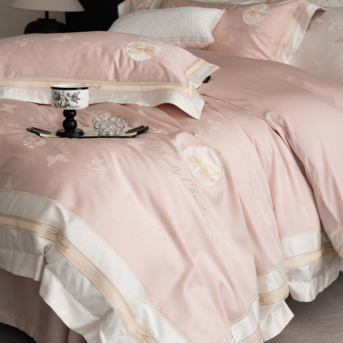 91家纺网 家纺一手货源 找家纺 馨蕊家居 2025春夏新品全棉天丝棉新品四件套 扶摇-初夏粉