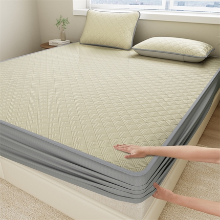  鑫姿席业 2025春夏新款A类抗菌凉感豆豆凉席-软床笠 床笠----浅黄