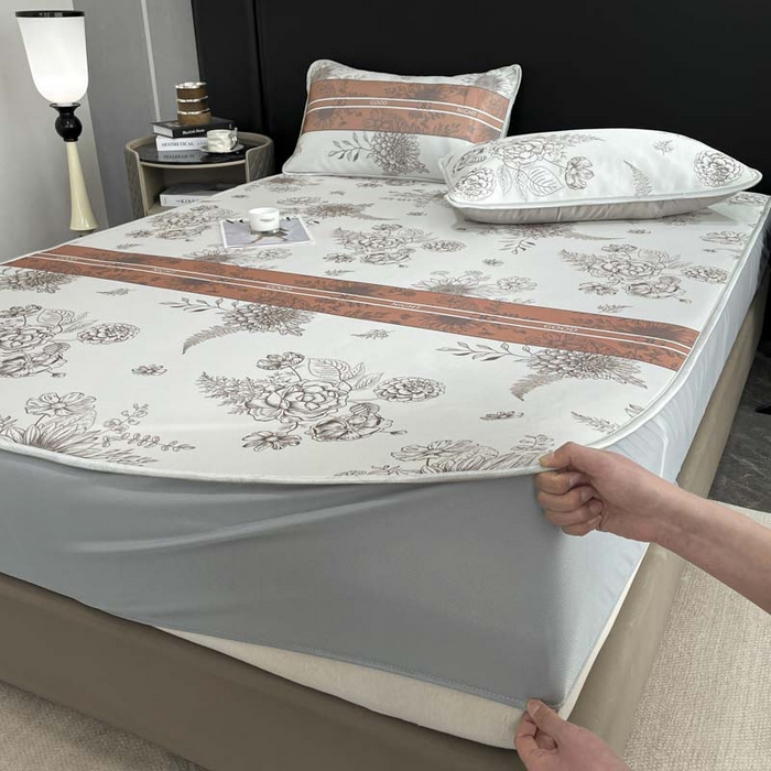 91家纺网 家纺一手货源 找家纺 2025新款印花冰丝凉席反面无纺布 冰丝-床笠款-梦镜