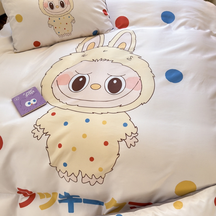 91家纺网 家纺一手货源 找家纺 摩卡（乐趣） 2025新款水洗真丝数码印花卡通兔系列四件套 奶糕兔