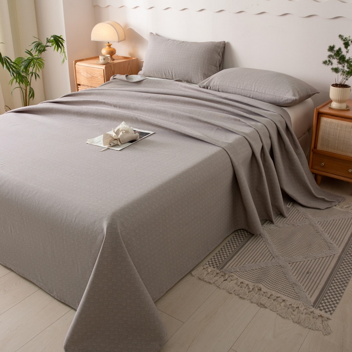 91家纺网 家纺一手货源 找家纺 阿亮家居 2025新款原棉老粗布床单系列 菱形格-灰