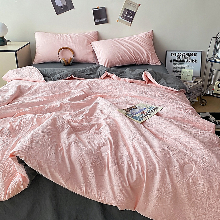 91家纺网 家纺一手货源 找家纺 益多眠 2026新款水洗棉夏被四件套 少女+深灰