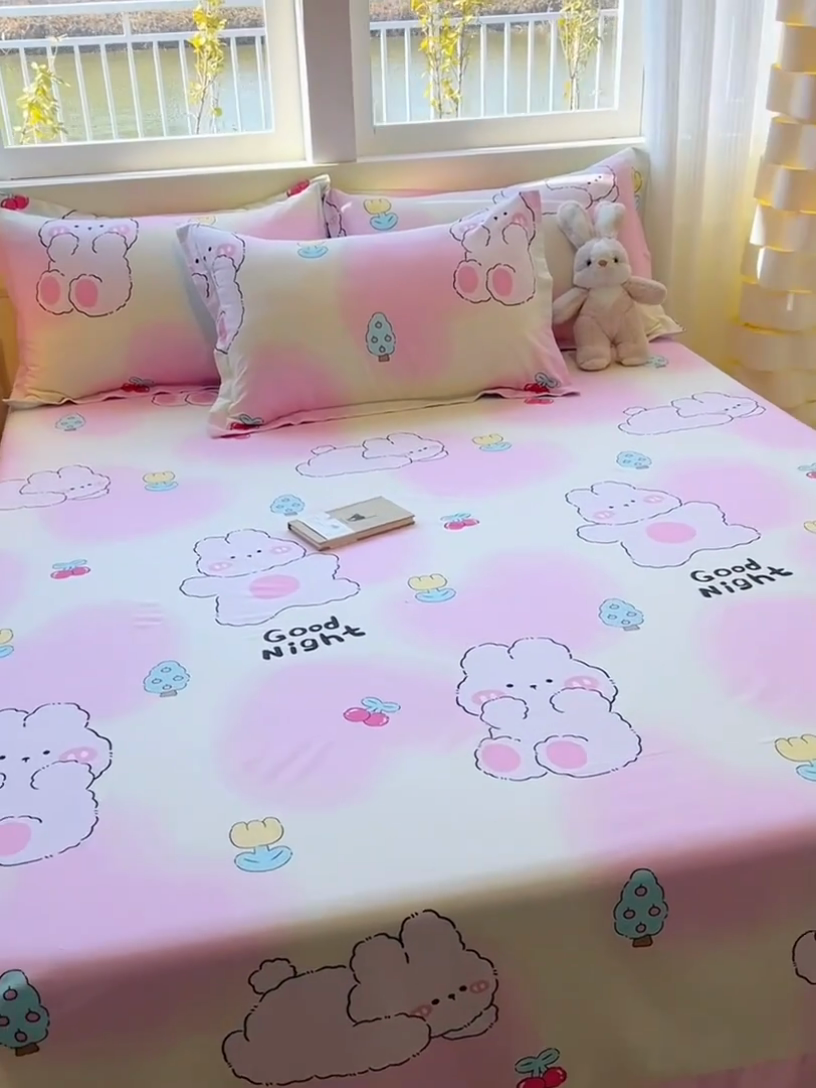 91家纺网 家纺一手货源 找家纺 拾物记 2025新款A类无荧光全喷气全棉12868单床单 可欣兔