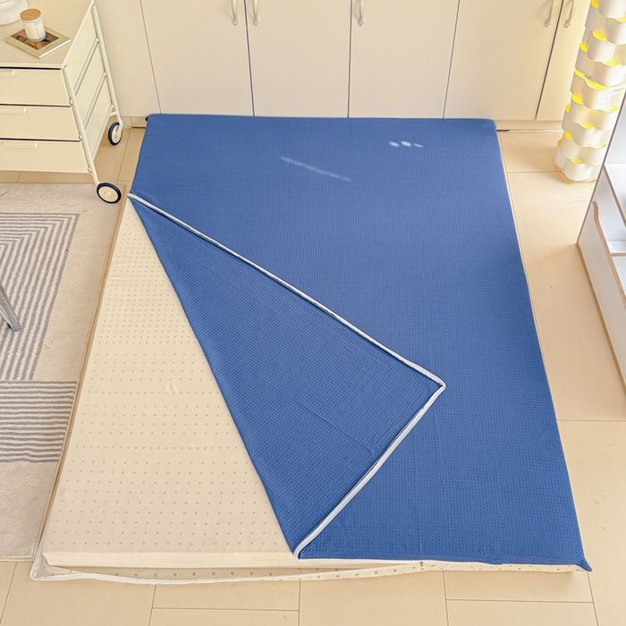 91家纺网 家纺一手货源 找家纺 眠博士 2025新款A类学生床全棉华夫格床垫套 全棉华夫格床垫套 天蓝