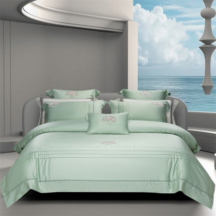 91家纺网 家纺一手货源 找家纺 高大尚婚庆馆 2025新款高端绣花四件套-艾莎 艾莎-油果绿