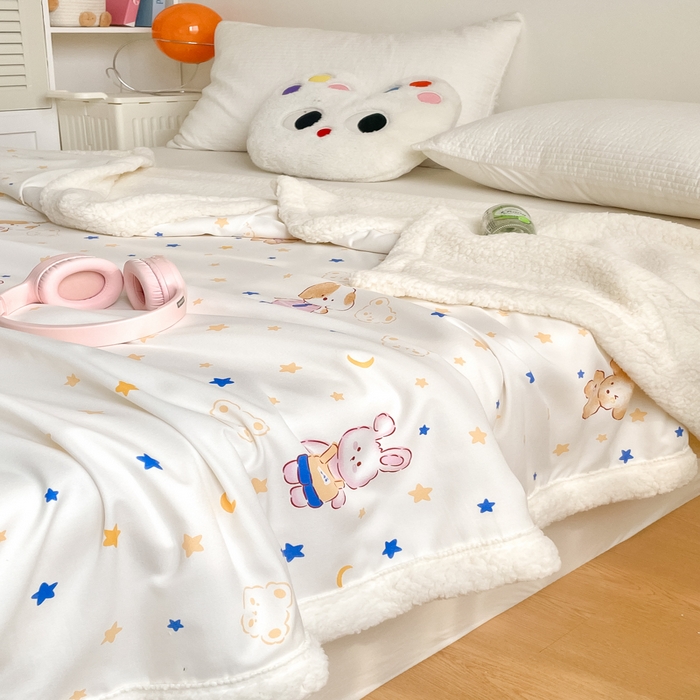 91家纺网 家纺一手货源 找家纺 857家居 2025新款双层针织纱羊羔绒毛毯 动物乐园