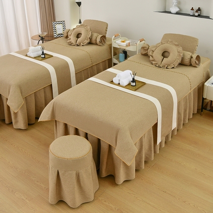 芙怡 2025春夏新款8029款A棉麻B全棉美容床罩四件套-时光系列 时光-咖啡