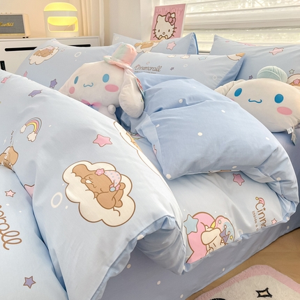 91家纺网 家纺一手货源 找家纺 暮思家居 2025新款正版授权三丽鸥小版全棉四件套系列（第二批） 彩虹玉桂狗